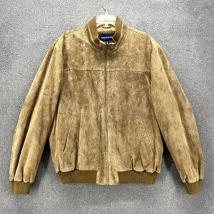 Paul Frederick Jacket Mens Large Brown Suede Leather Bomber full zip pockets